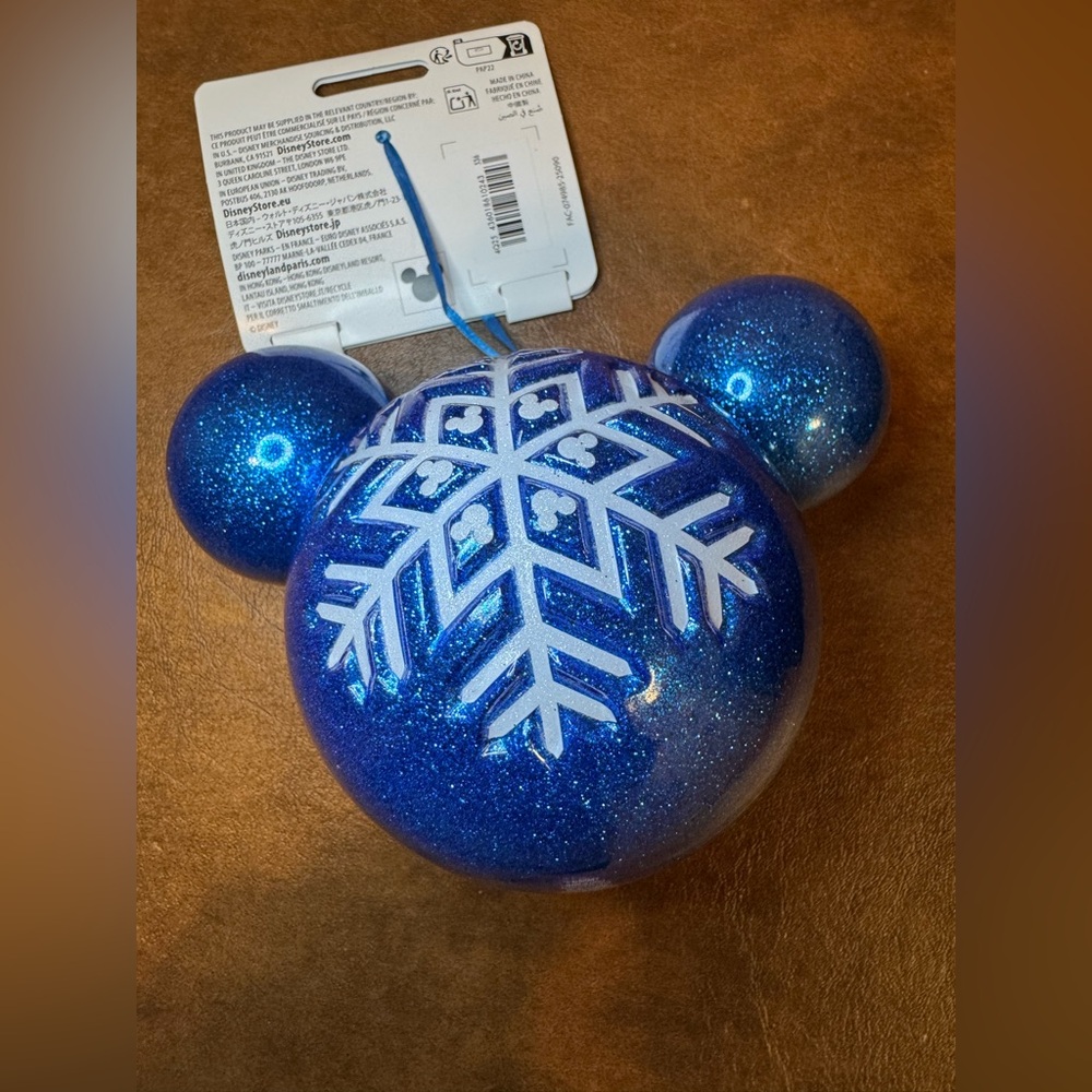 NWT Disney Mickey Mouse Blue Snowflake Ball Holiday Ornament.